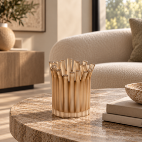 Smoked Brown Ribbed Resin Vase - 19cm