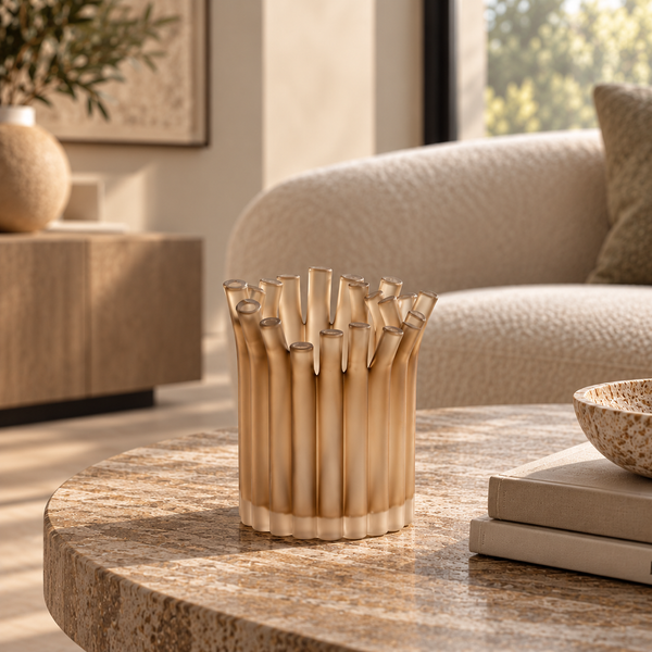 Smoked Brown Ribbed Resin Vase - 19cm