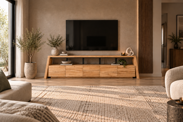 Solid Acacia Wood TV Unit with 5 Drawers – Flow 200cm