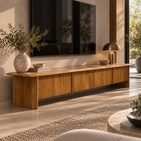 Solid Mango Wood Fluted TV Unit 220cm - Parma