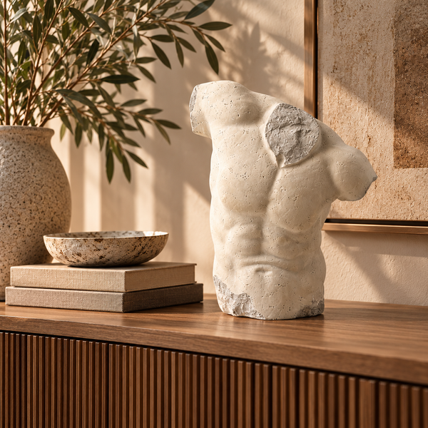 White Male Torso Resin Sculpture - 42cm