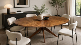 Solid Acacia Wood  Oval Dining Table 200cm - Solis Sculptural Base