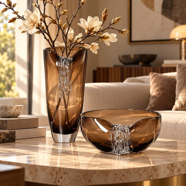 Smoked Brown Handmade Glass Vase - 35cm