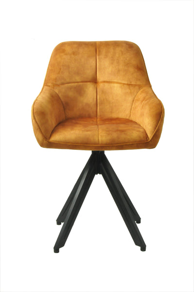 Terra Rotatable Mustard Yellow Velvet Dining Chair with Diamond Quilting and Black Coated Legs