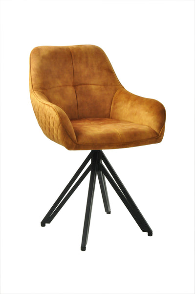 Terra Rotatable Mustard Yellow Velvet Dining Chair with Diamond Quilting and Black Coated Legs