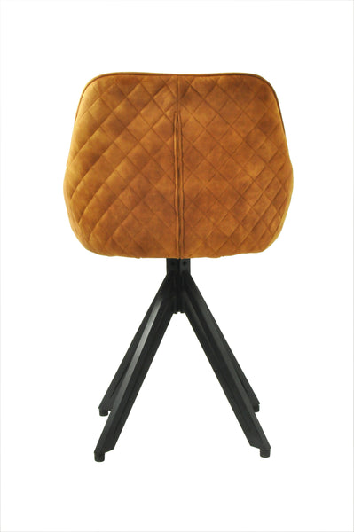 Terra Rotatable Mustard Yellow Velvet Dining Chair with Diamond Quilting and Black Coated Legs
