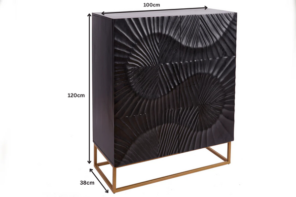 Scorpion Handmade Solid Mango Wood Black Highboard with 3D Carving 120 cm