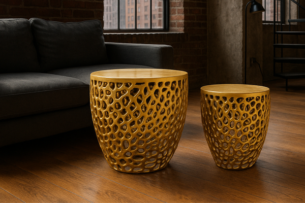 Golden Coral Aluminium Design Gold Side Table Set of two 40cm/30cm