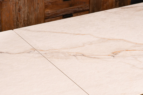 Apollo Extendable Italian Sintered Stone Dining Table in White Concrete Gold Marble Look 180-220-260 cm