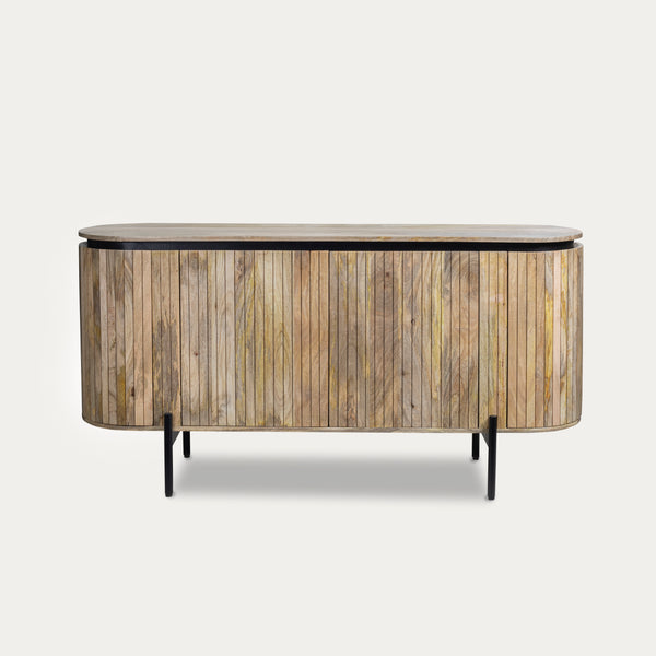 Solid Mango Wood Sideboard Natural Brown with Fluted Front 160 cm – Reno
