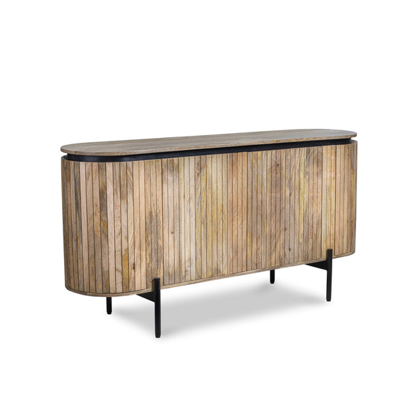 Solid Mango Wood Sideboard Natural Brown with Fluted Front 160 cm – Reno