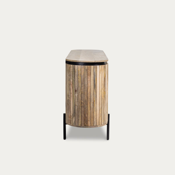 Solid Mango Wood Sideboard Natural Brown with Fluted Front 160 cm – Reno