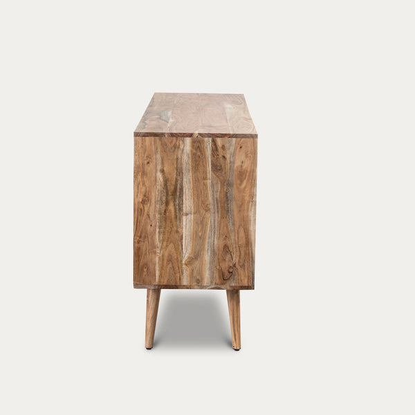 Solid Acacia Wood Sideboard Natural Brown 145 cm – Hive Three Drawers Two Doors