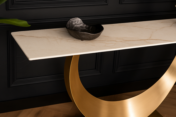 Cetona Italian Sintered Stone Console Table in White Concrete Gold Marble Look 160 cm