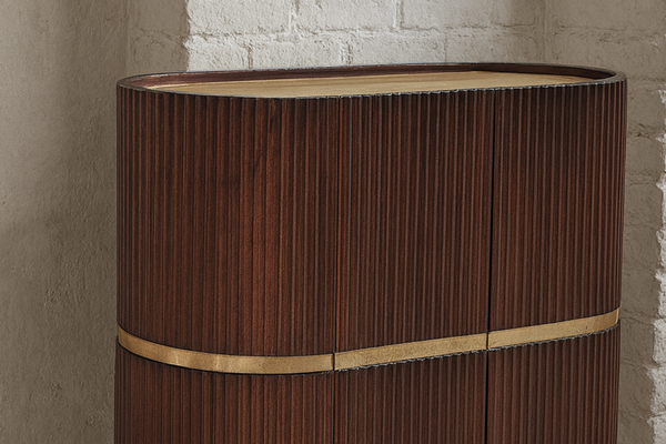 Elegance Solid Mango Wood Highboard Cabinet with Gold Iron Legs and a Trim 100 cm