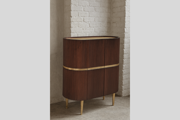 Elegance Solid Mango Wood Highboard Cabinet with Gold Iron Legs and a Trim 100 cm