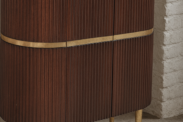 Elegance Solid Mango Wood Highboard Cabinet with Gold Iron Legs and a Trim 100 cm