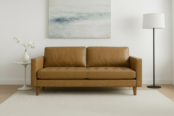 California Genuine Leather 3 Seater Sofa in Light Brown Colour 185 cm