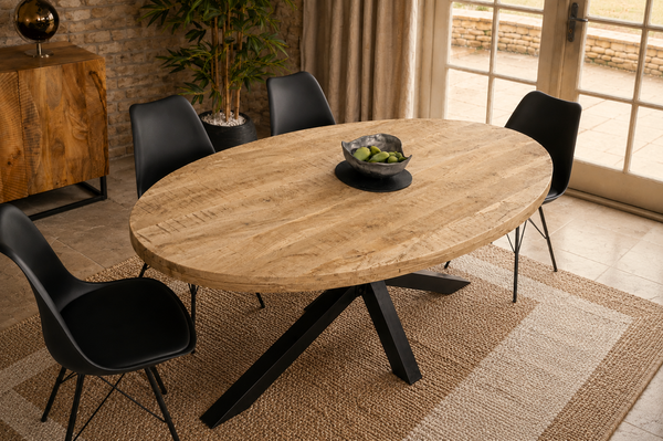 Solid Mango Wood Oval Dining Table 160cm – Galaxie Spider Frame