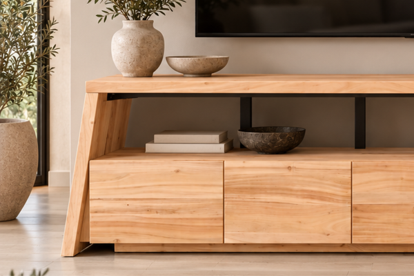 Solid Acacia Wood TV Unit with 5 Drawers – Flow 200cm
