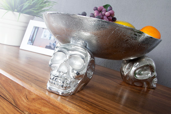 Design decorative bowl SKULL 35cm silver aluminum skull
