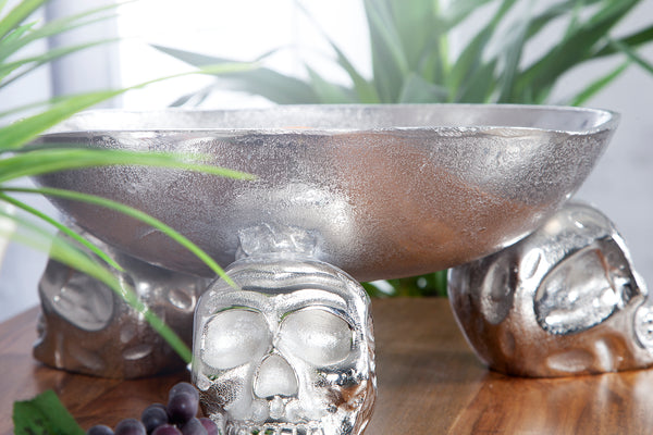 Design decorative bowl SKULL 35cm silver aluminum skull