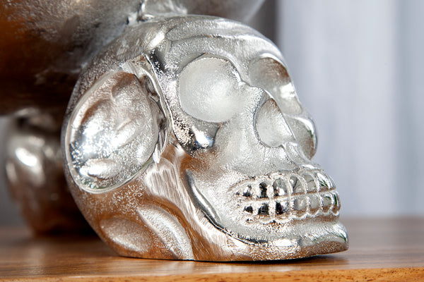 Design decorative bowl SKULL 35cm silver aluminum skull