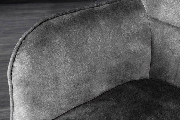 Scandinavia Grey Velvet Design Armrests Armchair with Black Metal Legs