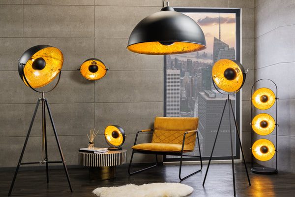 Studio Industrial Style Design Black Gold Leaf Hanging Lamp 55 cm