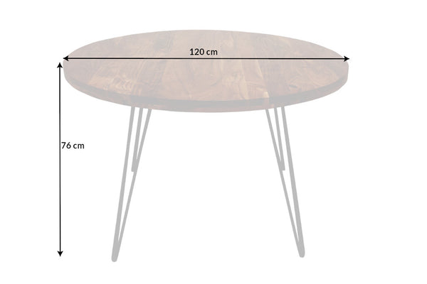 Scorpion Natural Acacia Wood Round Retro Dining Table with Hairpin Legs 120 cm