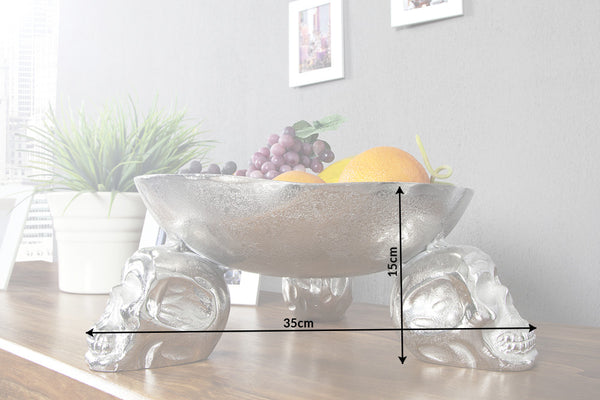 Design decorative bowl SKULL 35cm silver aluminum skull