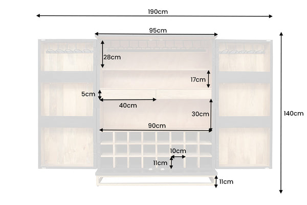 Sunset Handcrafted bar cabinet black gold solid mango wood metal frame 140 cm