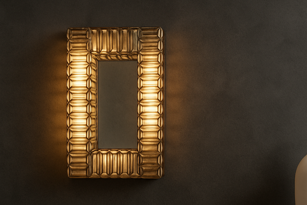 Aurora Handcrafted Embossed Mirror Wall Lamp in Brass Antique 79cm