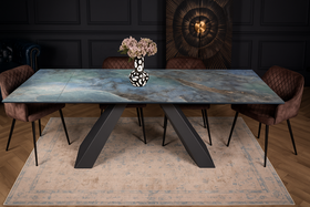OASIS Extendable Italian Sintered Stone Dining Table in Crystal Blue Marble Look 160-200-240 cm