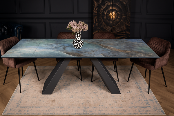 OASIS Extendable Italian Sintered Stone Dining Table in Crystal Blue Marble Look 160-200-240 cm