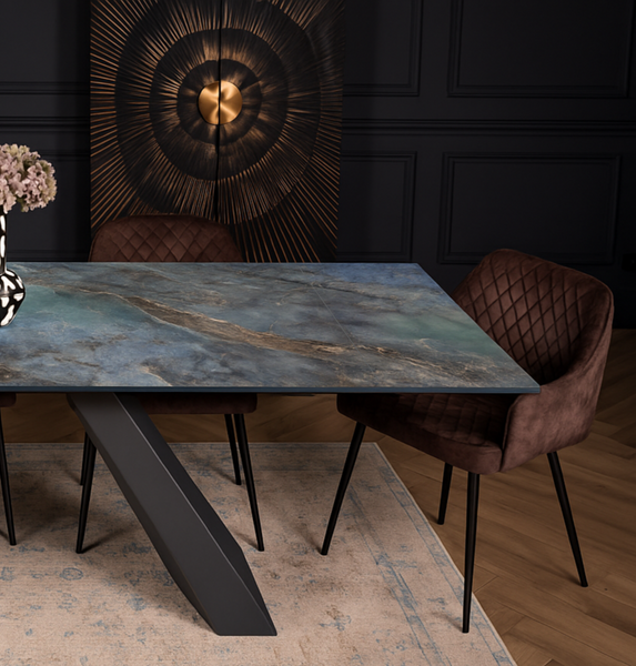 OASIS Extendable Italian Sintered Stone Dining Table in Crystal Blue Marble Look 160-200-240 cm