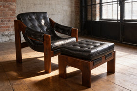 Genuine Leather Footstool with Acacia Wood Frame – Bahamas