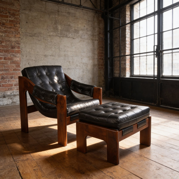 Genuine Leather Footstool with Acacia Wood Frame – Bahamas
