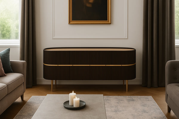 Elegance Solid Mango Wood Sideboard with Gold Iron Legs and a Trim 150 cm