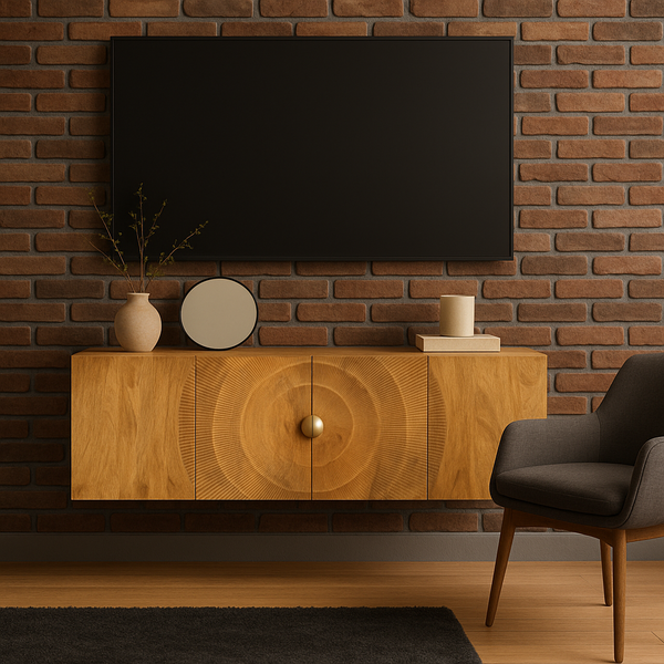 Sunset Solid Mango Wood Floating TV Unit in Natural Brown 180cm