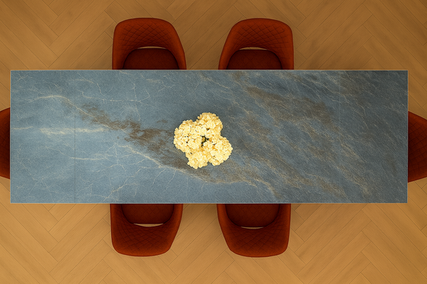 Apollo Extendable Italian Sintered Stone Dining Table in Crystal Blue Marble Look 180-220-260 cm
