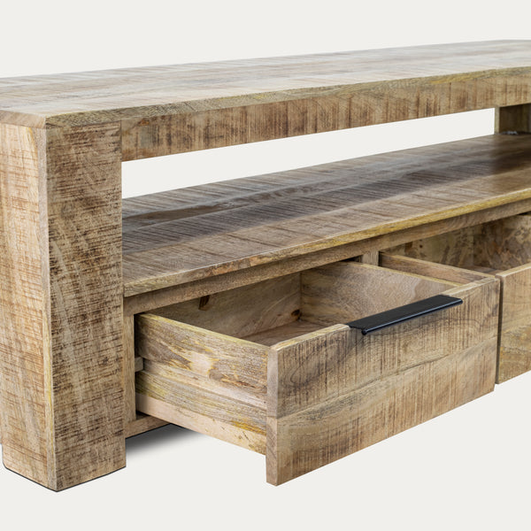 Solid Mango Wood TV Unit 170 cm – Woodland 3 Drawer Natural Brown