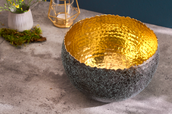 Orient Handcrafted Decorative Bowl In silver With Patina in Classic Hammered Design 23 cm