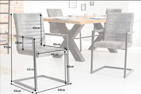 Loft Industrial Cantilever Chair Vintage Grey with Armrests and Iron Frame