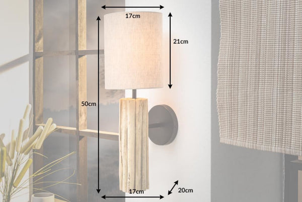 Euphoria II Handmade Driftwood Wall Lamp with linen shade 50 cm