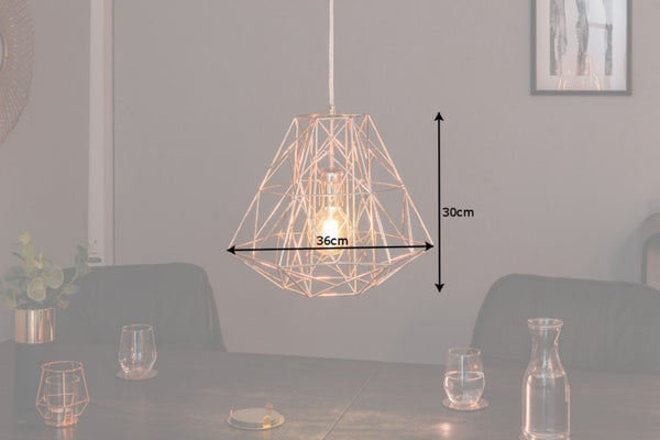 Filigree Suspension Hanging Industrial Cage Lamp Rose Gold 36cm