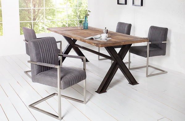 Big Aston Cantilever Steel Armchair Vintage Grey Brushed Stainless Steel