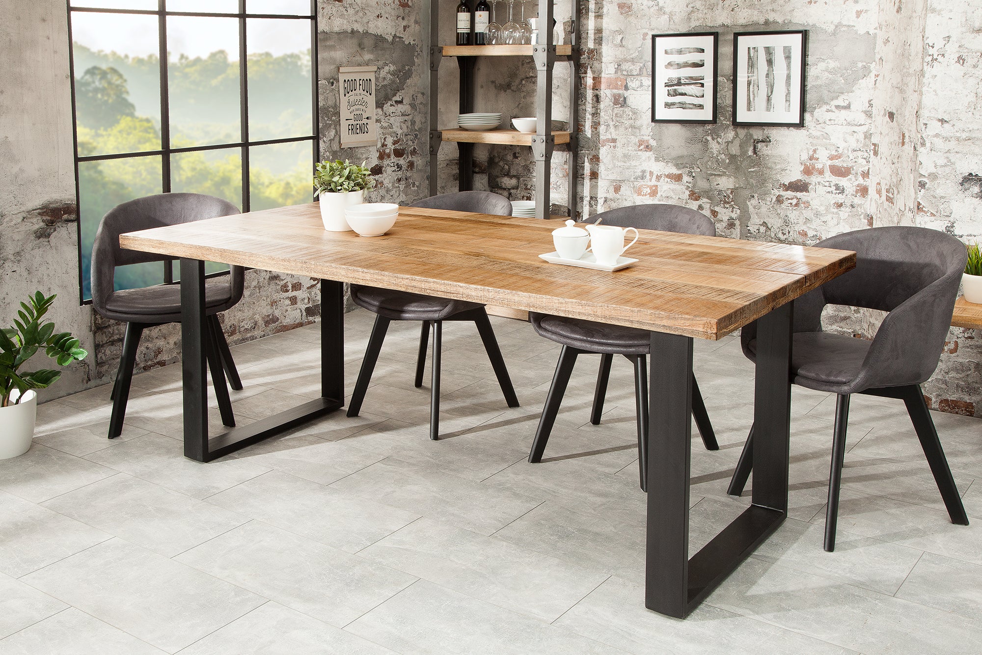 Iron Craft Solid Mango Wood Industrial Dining Table 160 cm
