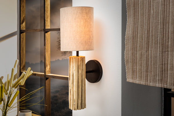 Euphoria II Handmade Driftwood Wall Lamp with linen shade 50 cm