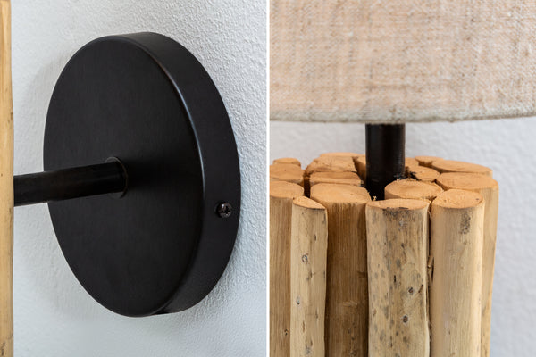 Euphoria II Handmade Driftwood Wall Lamp with linen shade 50 cm